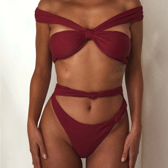White Fox Boutique Other - White Fox Boutique Burgundy Off-Shoulder Bikini